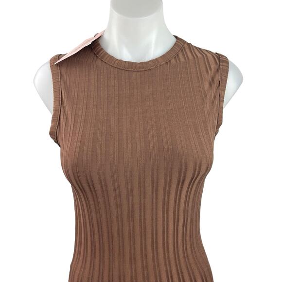 PrettyLittleThings Women's Brown Sleeveless Crew Neck Long Bodycon Maxi Dress 4 - Picture 3 of 5